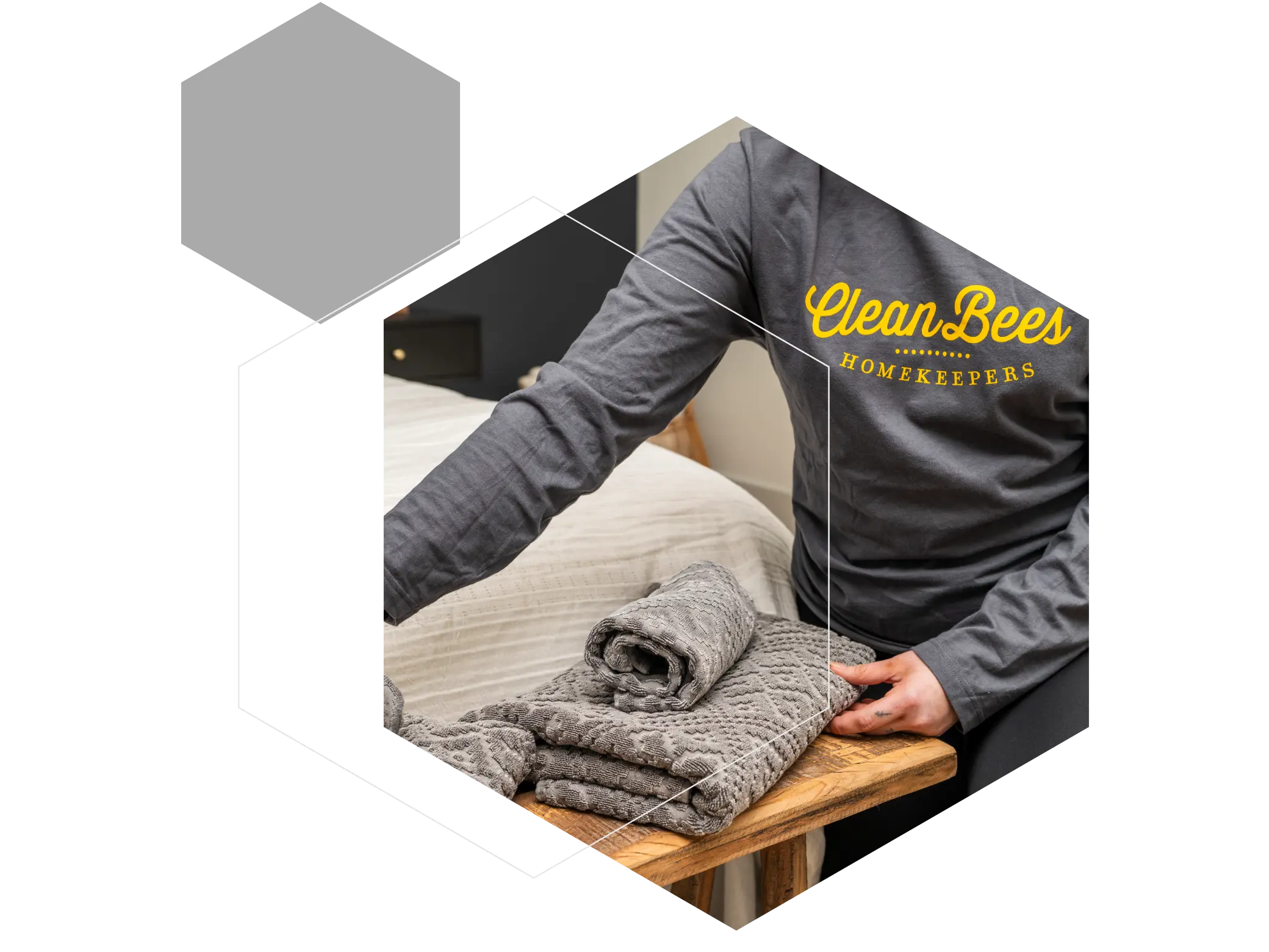 A cleaner folding towels.