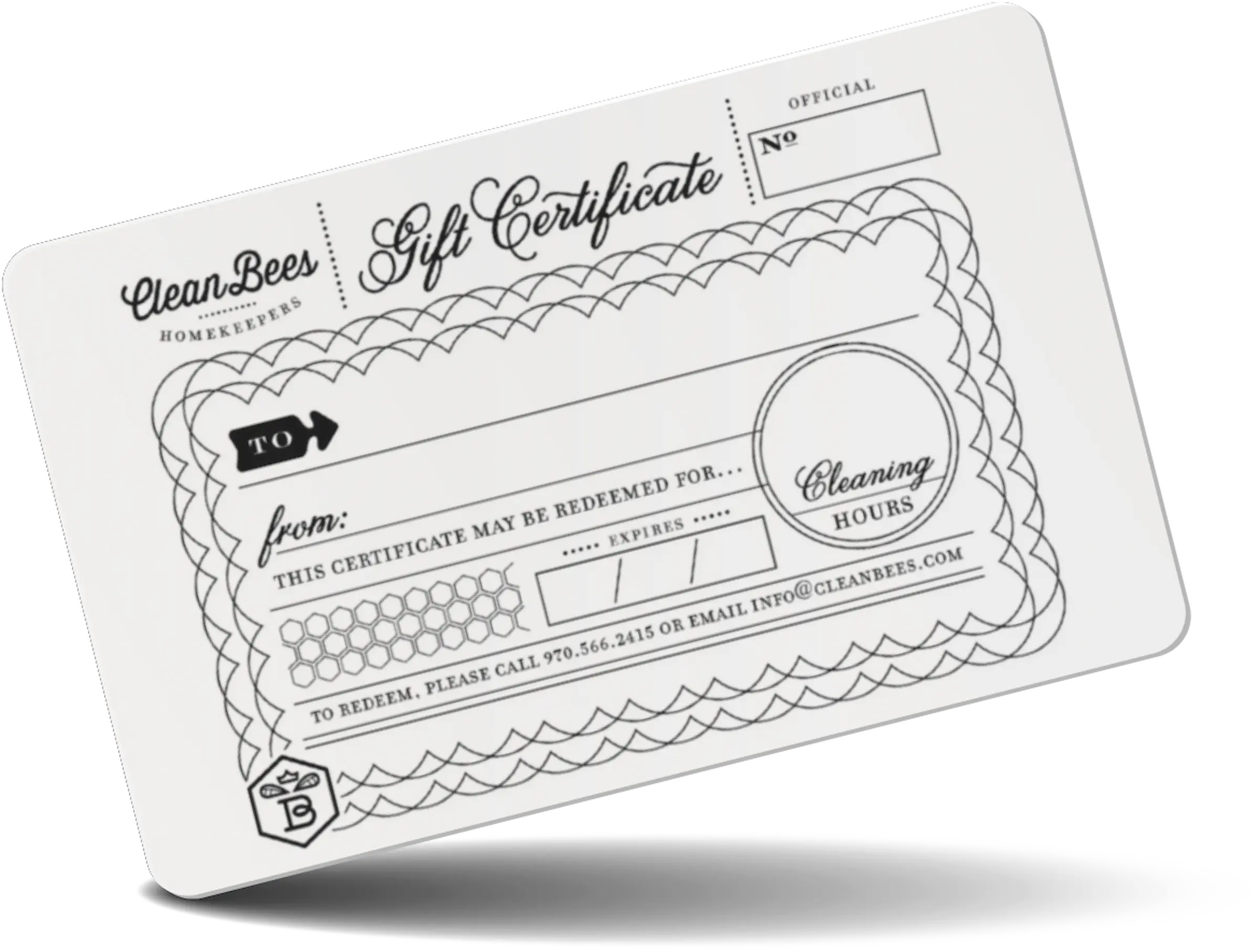 A gift certificate from Clean Bees Homekeepers
