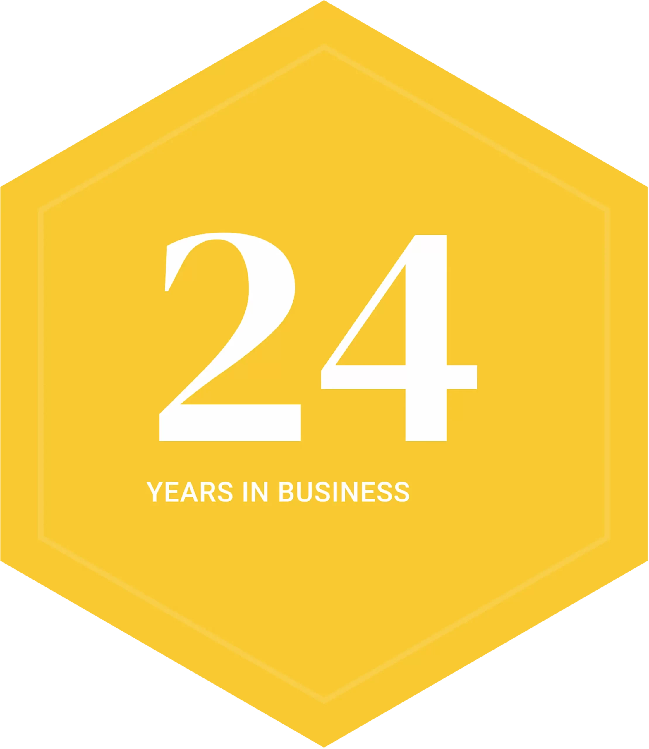A graphic showing 24 years in business.